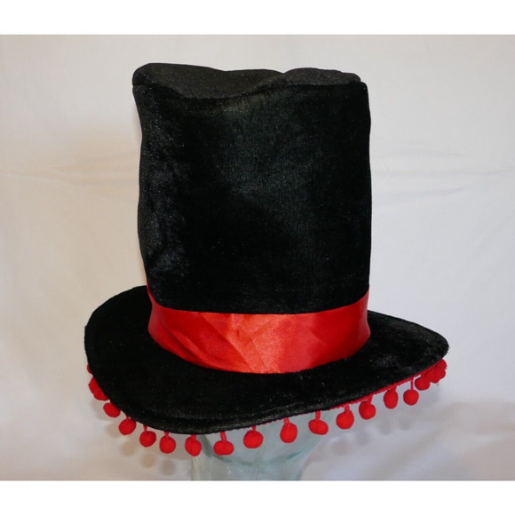 Day of The Dead Black Costume Hat with Red Flowers and Ribbon - Picture 5 of 10